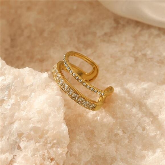 18K Gold-Plated Rhinestone Open Ring - Picture 3 of 6